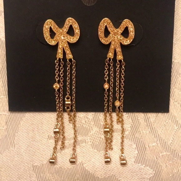 Brand New Coach Gold Tone Bow Dangly Earrings - Picture 2 of 8